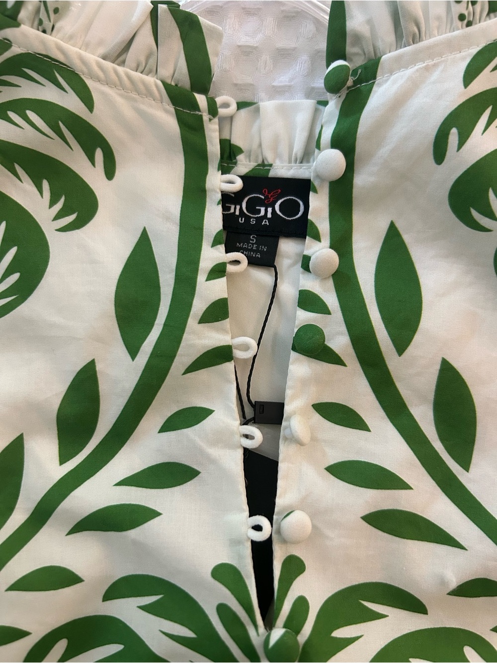 GiGiO Collection Cream dress with Green Botanical Motif - Picture 9 of 10